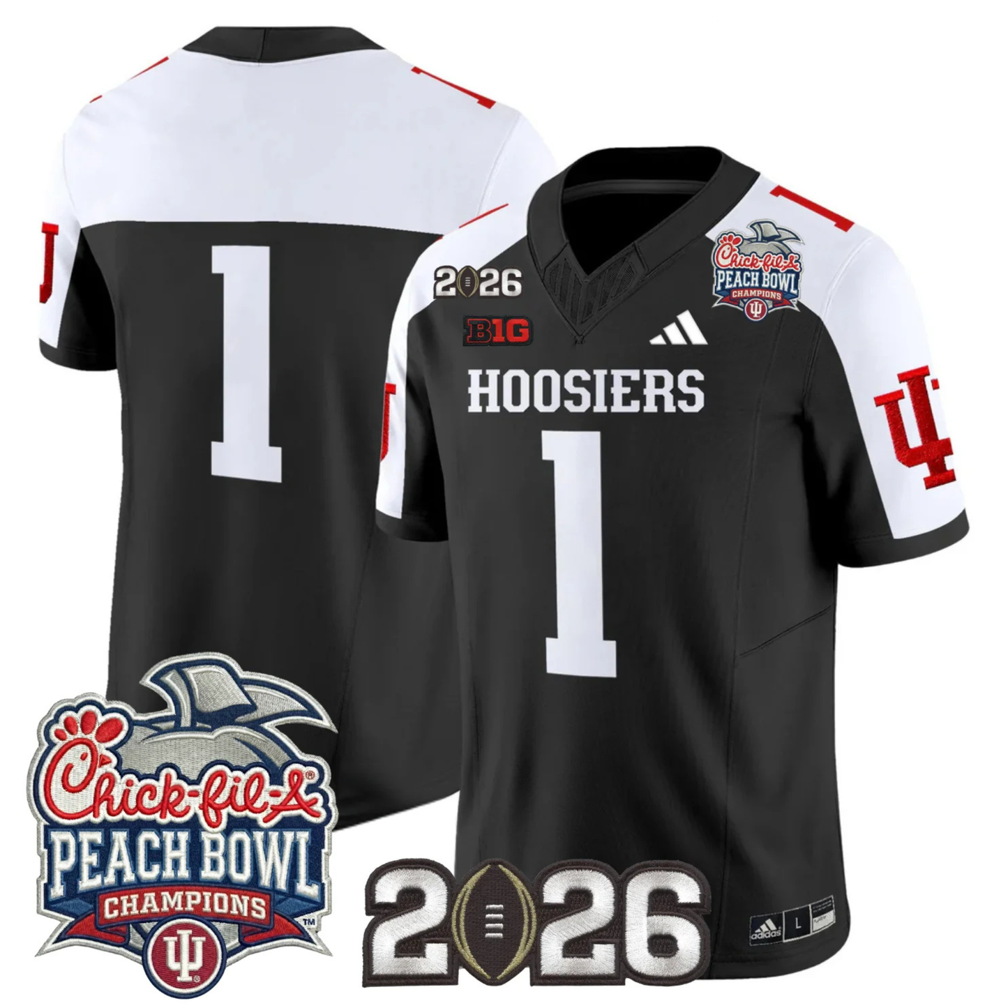 Indiana Hoosiers Peach Bowl Champions & 2026 CFP Finals Patch Vapor Limited Jersey V1 - All Stitched