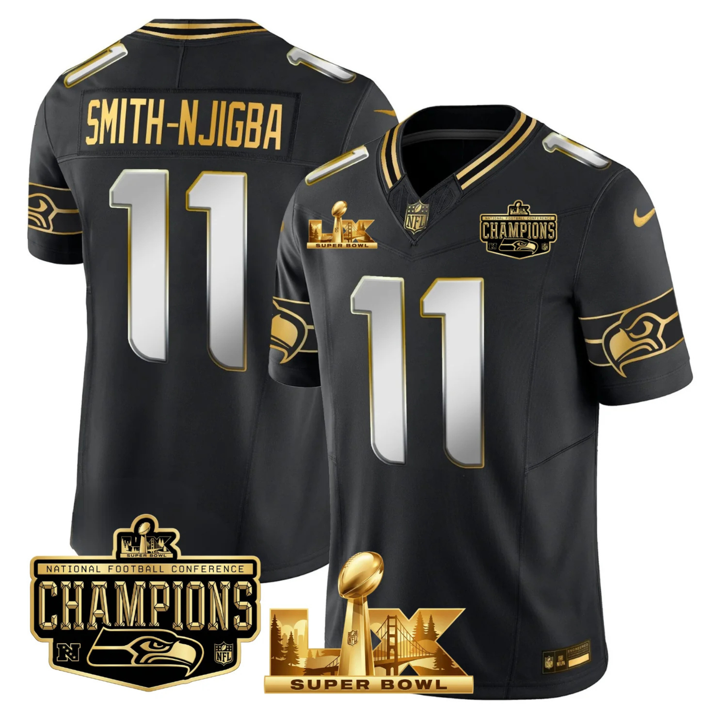 SEA NFC Champs & S.B LX Patch Gold Vapor Limited Jersey - All Stitched