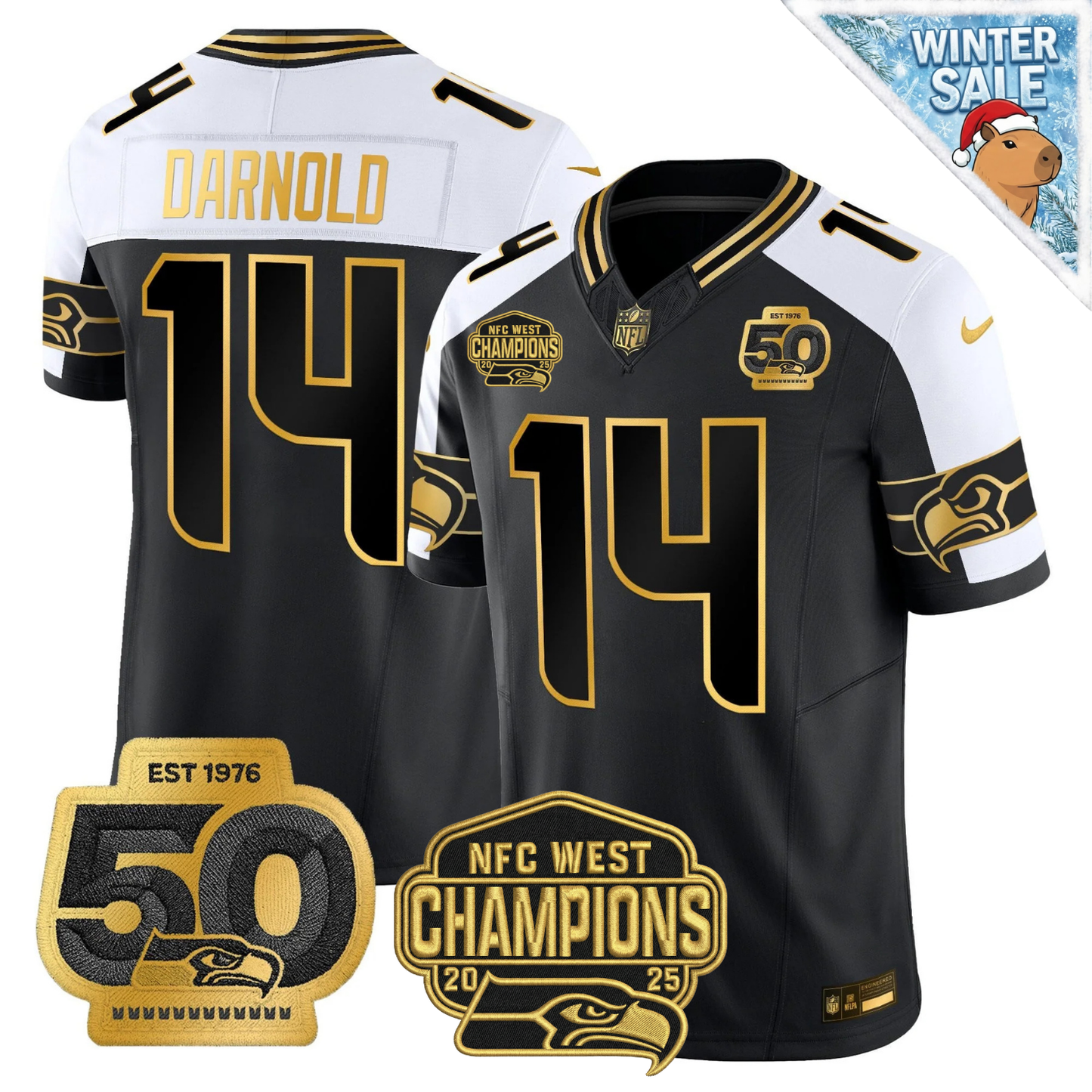 SEA 50th & NFC West Champions Patch Patch Gold Vapor Limited Jersey - Stitched