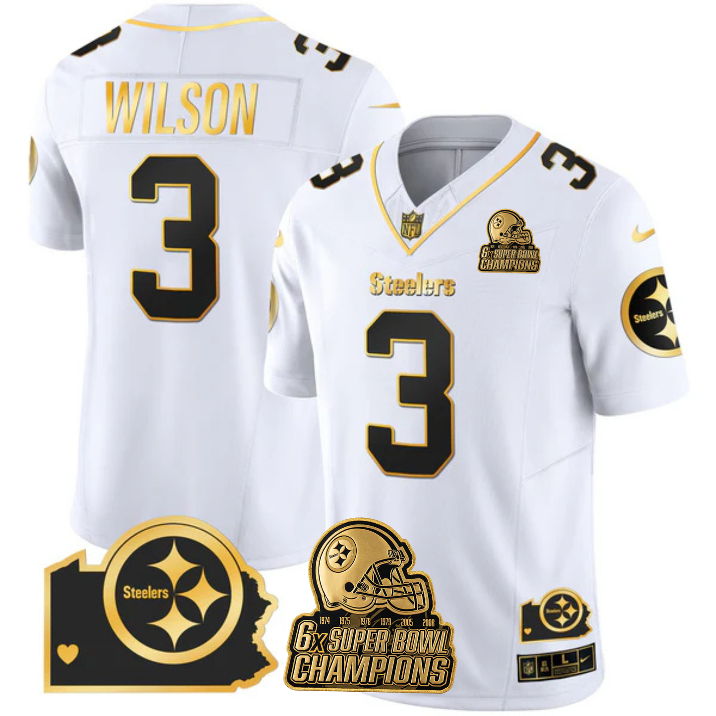 PIT 6-Time Champions Home Patch Gold Vapor Limited Jersey - All Stitched