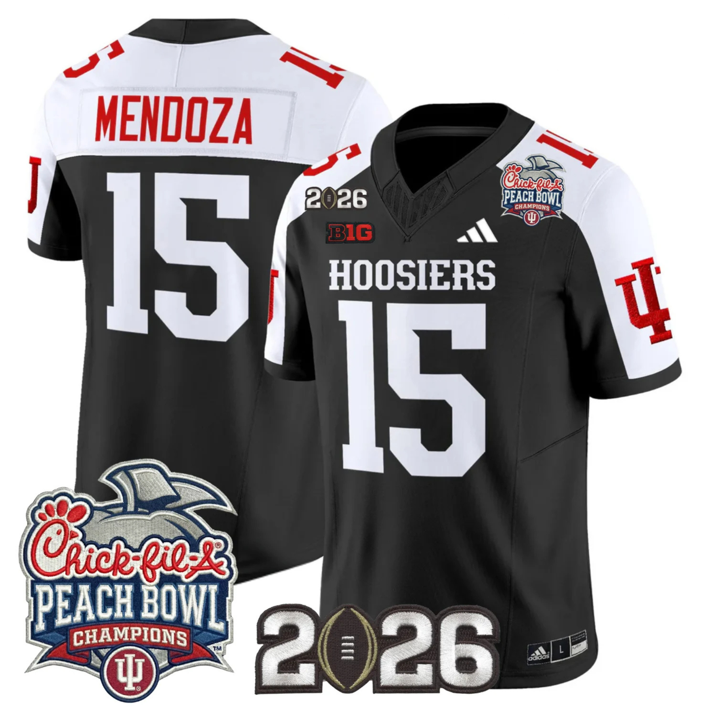 Indiana Hoosiers Peach Bowl Champions & 2026 CFP Finals Patch Vapor Limited Jersey V1 - All Stitched