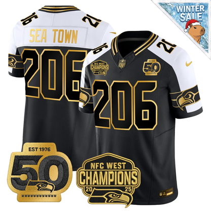 SEA 50th & NFC West Champions Patch Patch Gold Vapor Limited Jersey - Stitched