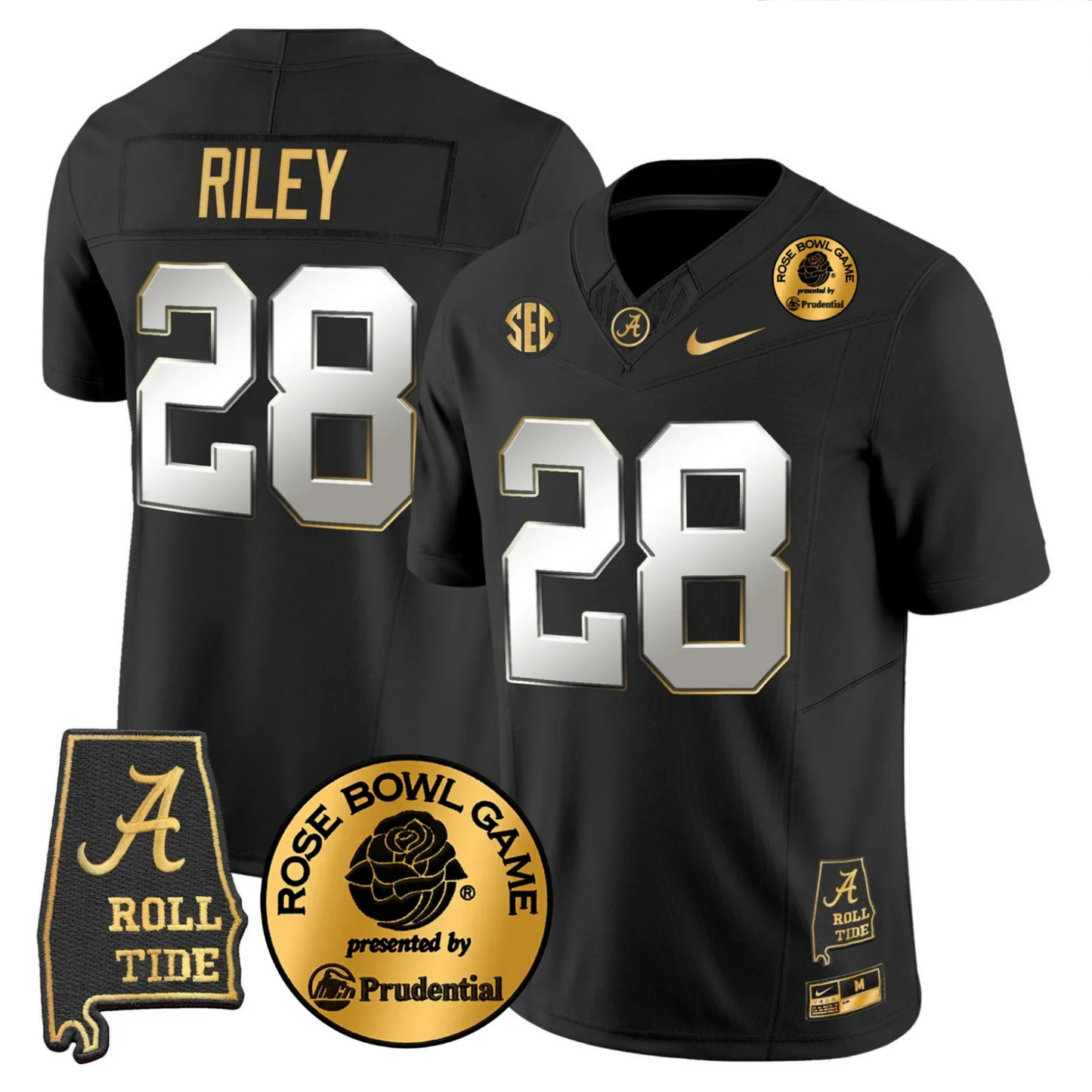 BAMA 2025 Rose Bowl Gold Vapor Limited Jersey - Alabama Map - All Stitched
