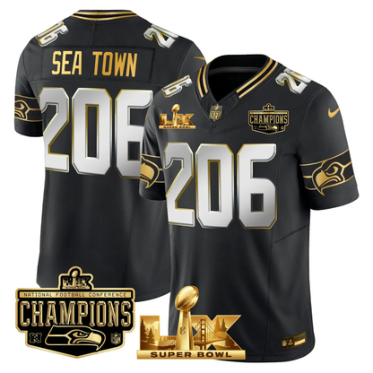 SEA NFC Champs & S.B LX Patch Gold Vapor Limited Jersey - All Stitched