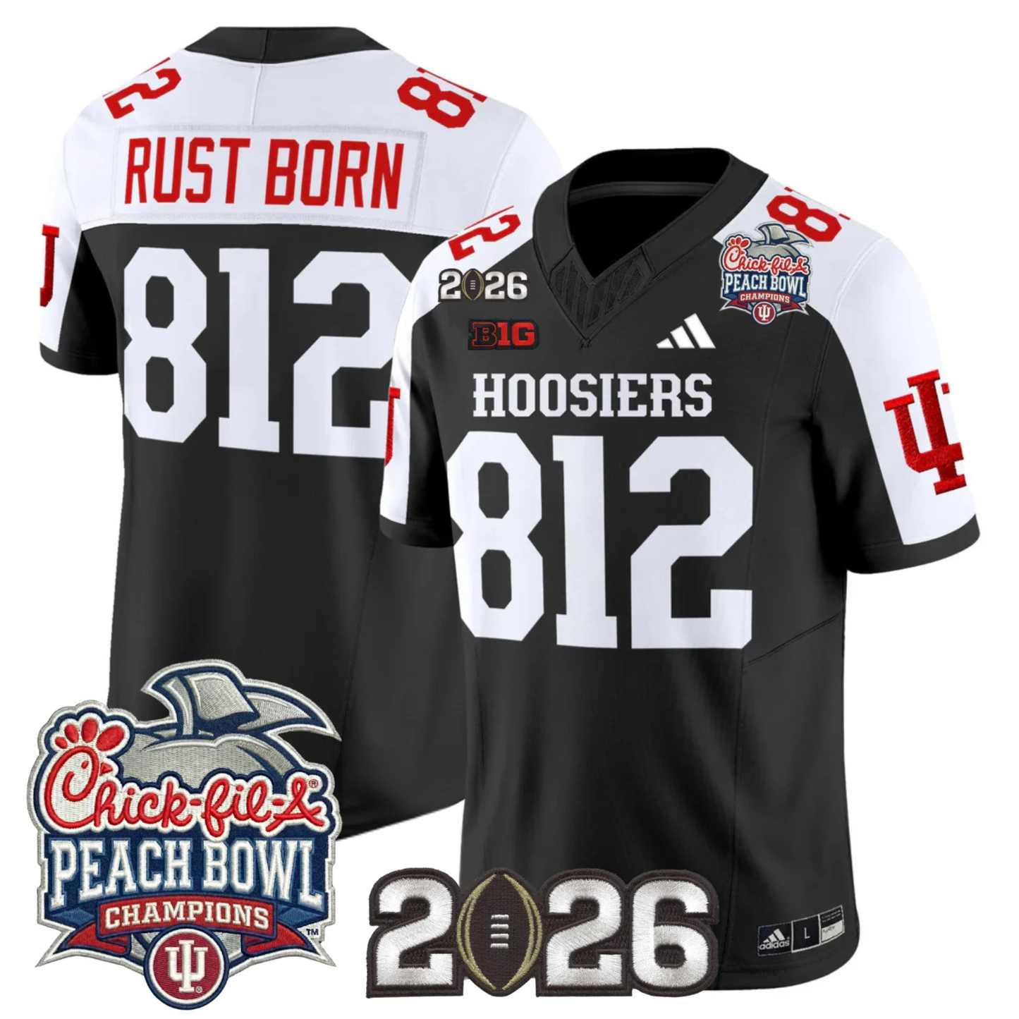 Indiana Hoosiers Peach Bowl Champions & 2026 CFP Finals Patch Vapor Limited Jersey V1 - All Stitched