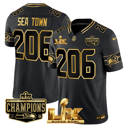 SEA NFC Champs & S.B LX Patch Gold Vapor Limited Jersey - All Stitched