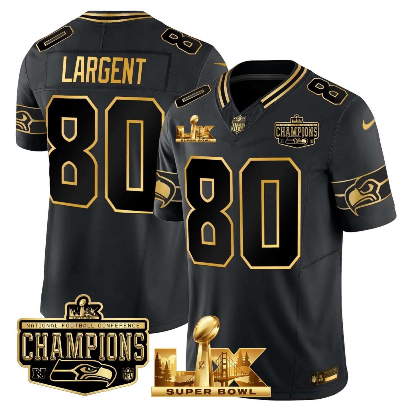 SEA NFC Champs & S.B LX Patch Gold Vapor Limited Jersey - All Stitched