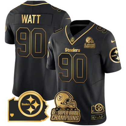PIT 6-Time Champions Home Patch Gold Vapor Limited Jersey - All Stitched