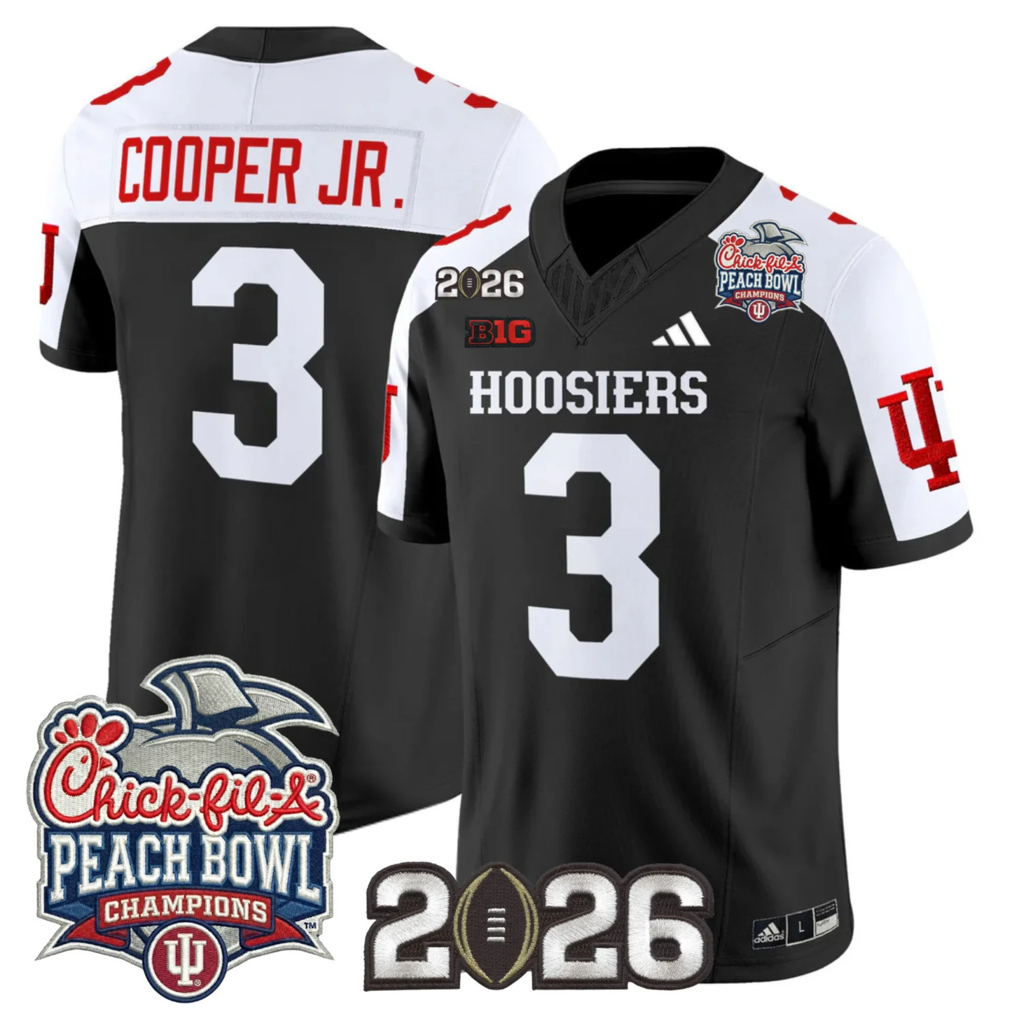 Indiana Hoosiers Peach Bowl Champions & 2026 CFP Finals Patch Vapor Limited Jersey V1 - All Stitched