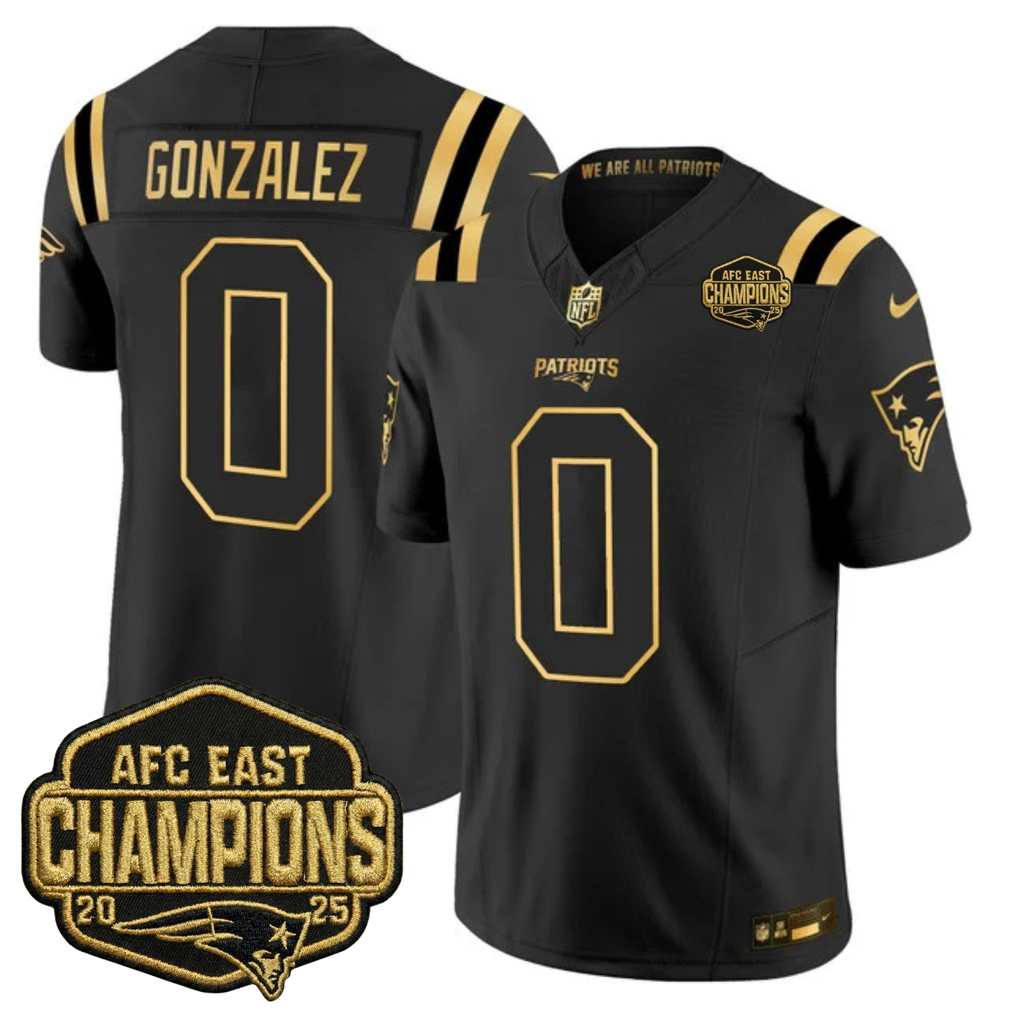 NE 2025 AFC East Champions Gold Vapor Limited Jersey - All Stitched