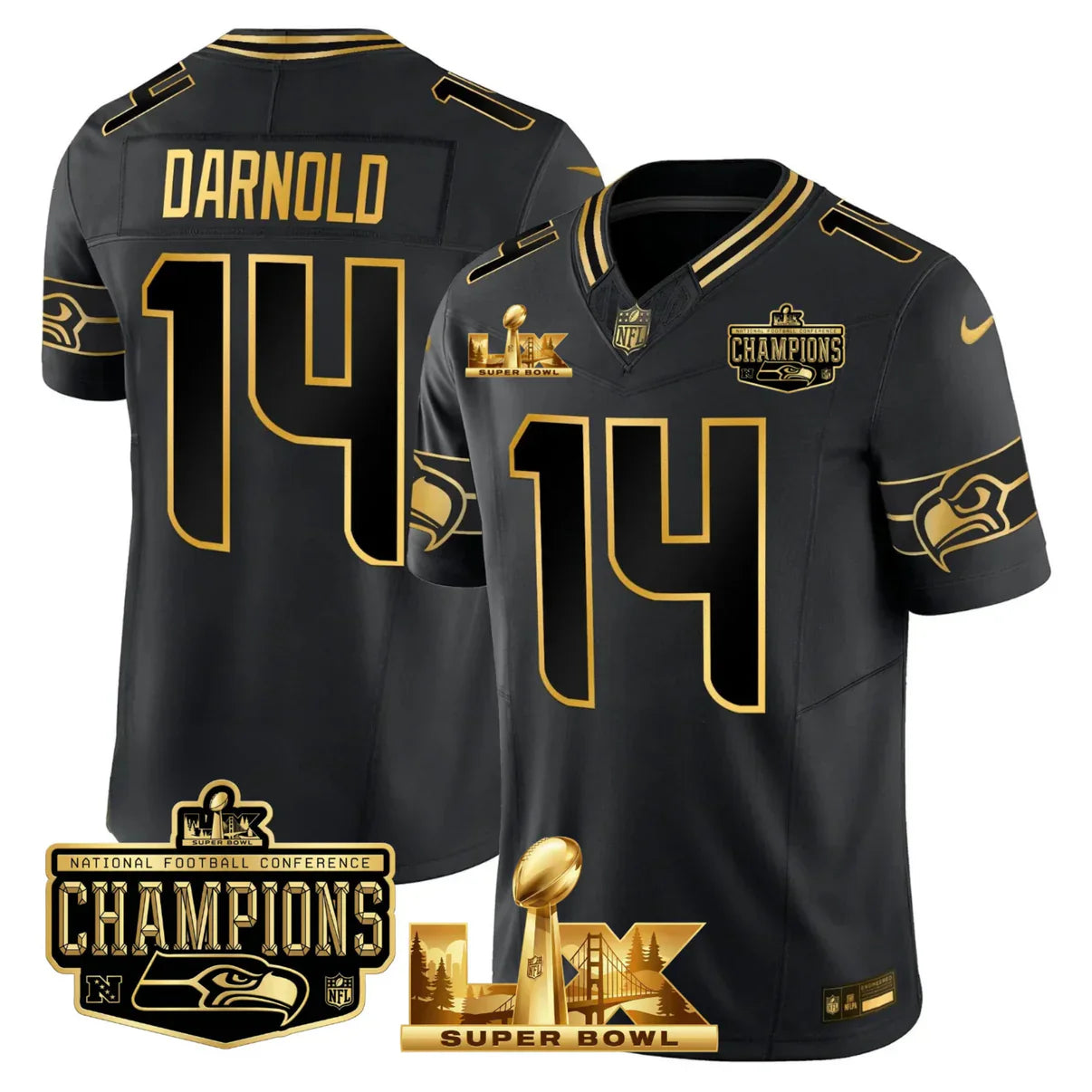 SEA 50th & NFC West Champions Patch Gold Vapor Limited Jersey - All Stitched