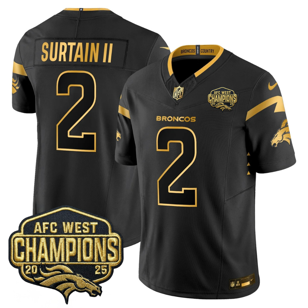 DEN AFC West Champions Patch Gold Vapor Limited Jersey - All Stitched