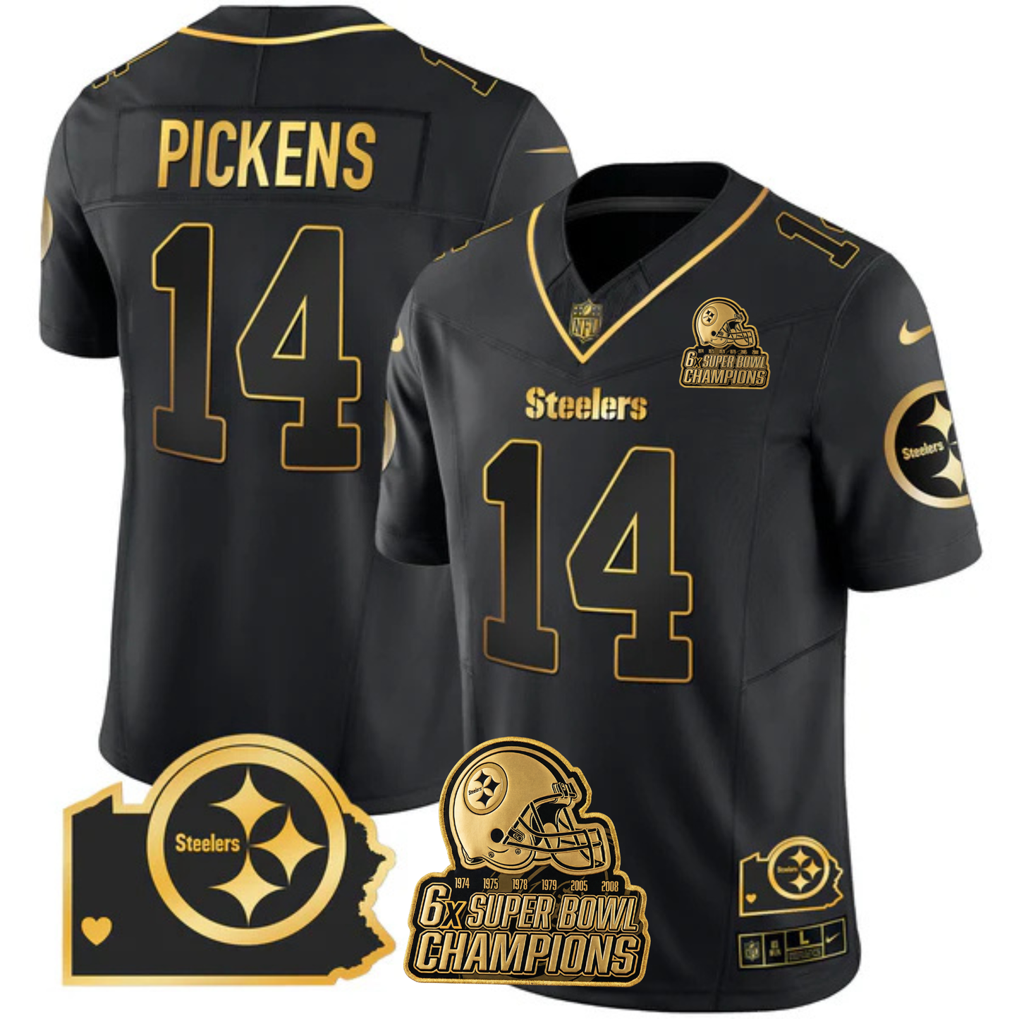 PIT 6-Time Champions Home Patch Gold Vapor Limited Jersey - All Stitched