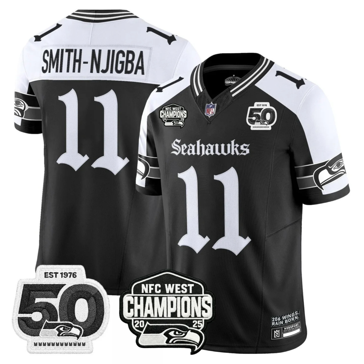 Seattle Seahawks 50th & NFC West Champions Patch Gothic Edition Jersey - Stitched