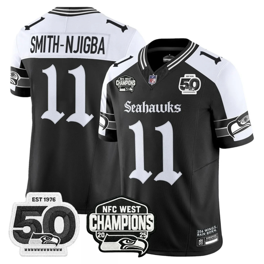 Seattle Seahawks 50th & NFC West Champions Patch Gothic Edition Jersey - All Stitched