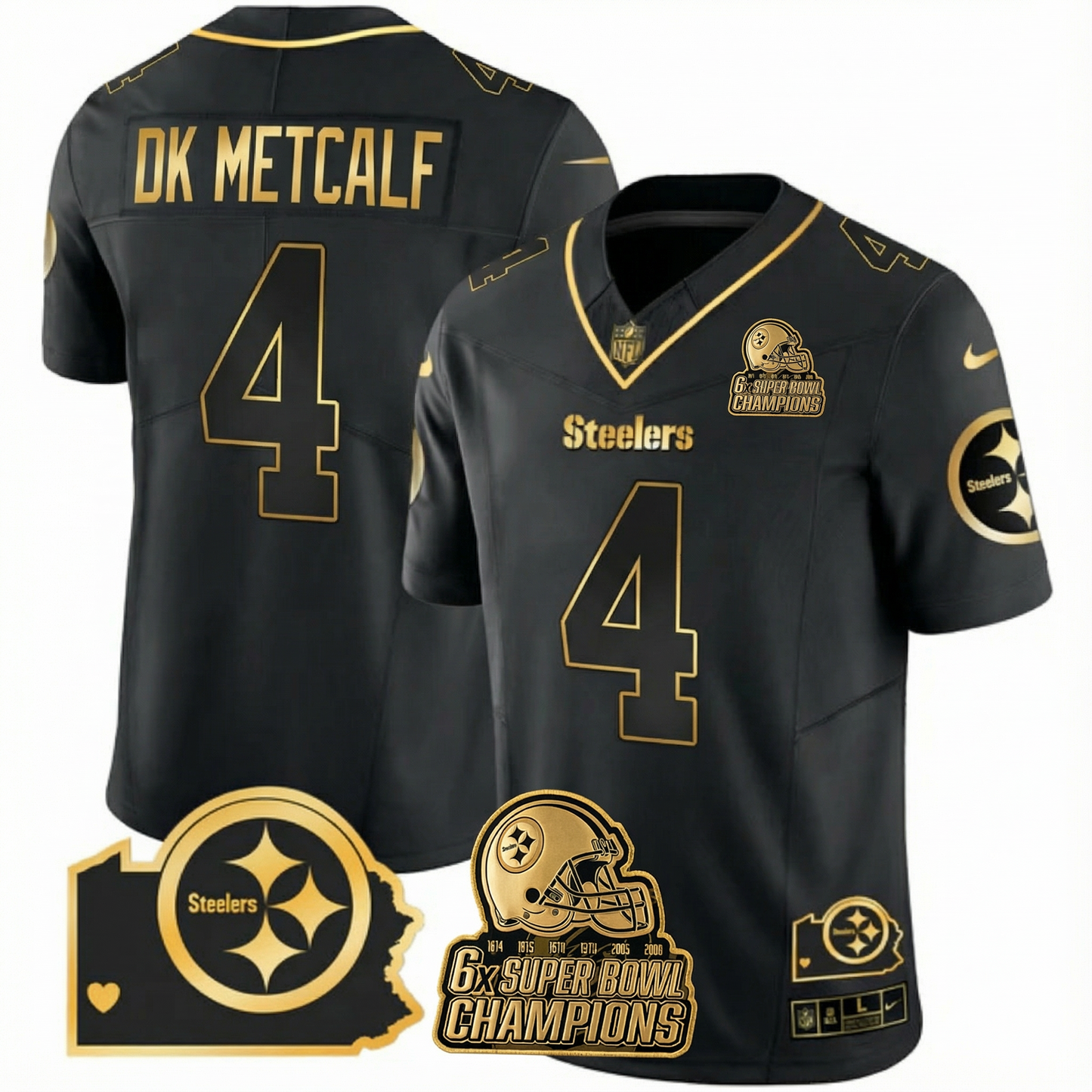 PIT 6-Time Champions Home Patch Gold Vapor Limited Jersey - All Stitched