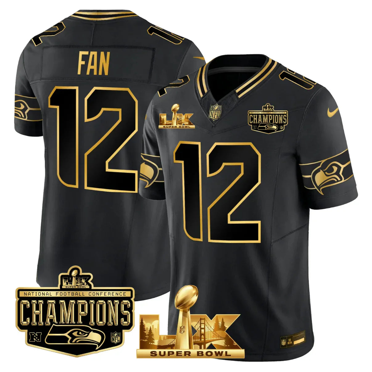 SEA 50th & NFC West Champions Patch Gold Vapor Limited Jersey - All Stitched