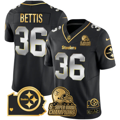 PIT 6-Time Champions Home Patch Gold Vapor Limited Jersey - All Stitched