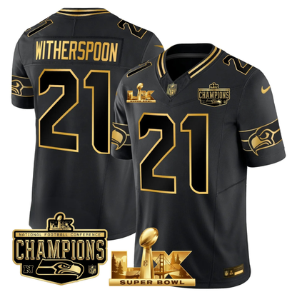 SEA NFC Champs & S.B LX Patch Gold Vapor Limited Jersey - All Stitched
