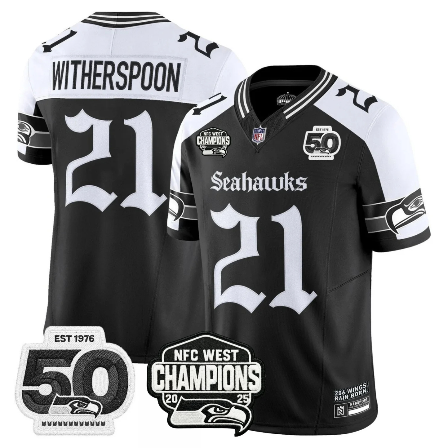 Seattle Seahawks 50th & NFC West Champions Patch Gothic Edition Jersey - Stitched