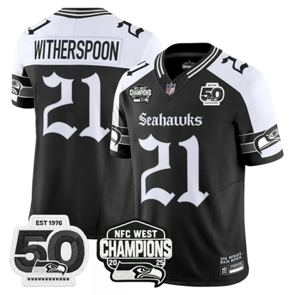 Seattle Seahawks 50th & NFC West Champions Patch Gothic Edition Jersey - Stitched