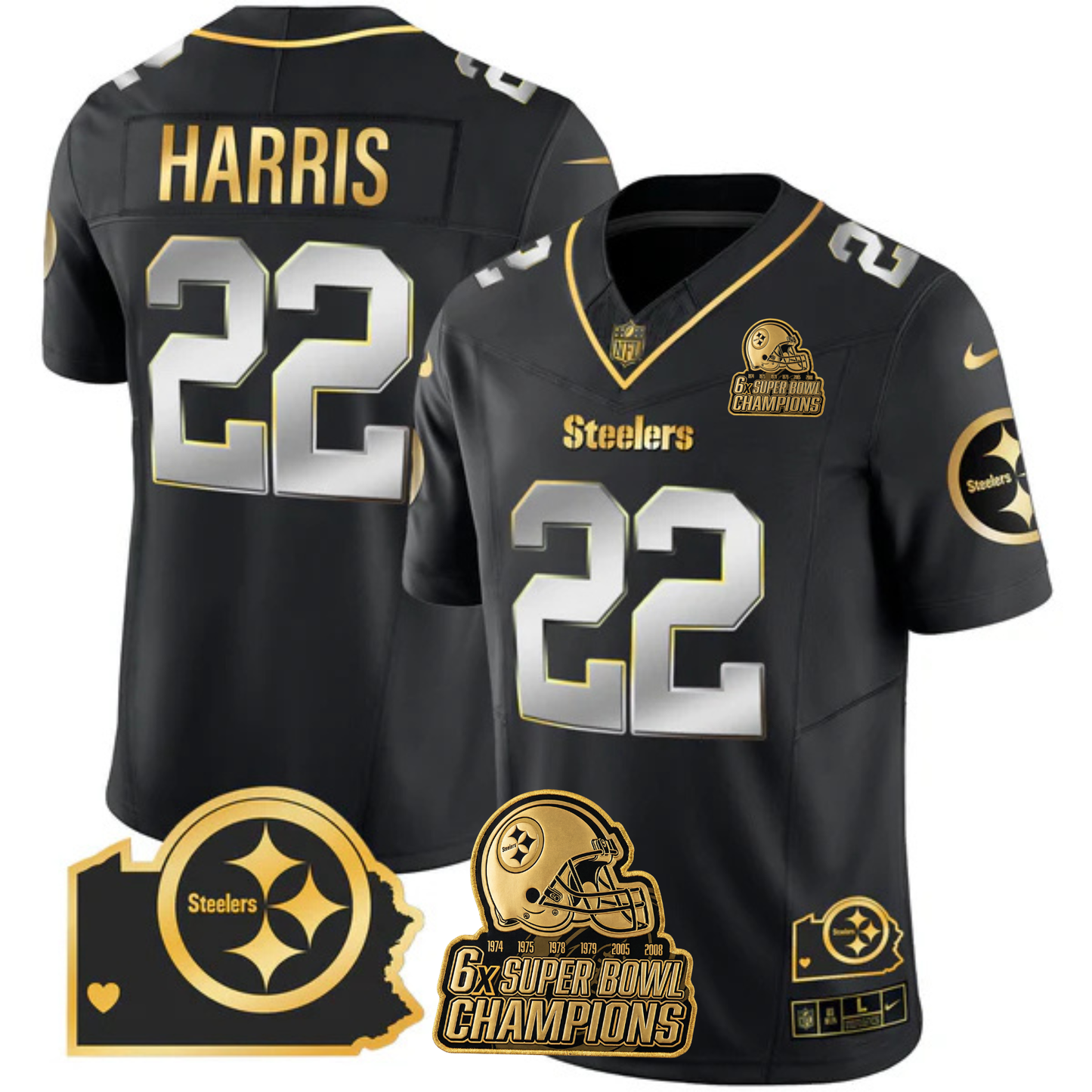 PIT 6-Time Champions Home Patch Gold Vapor Limited Jersey - All Stitched