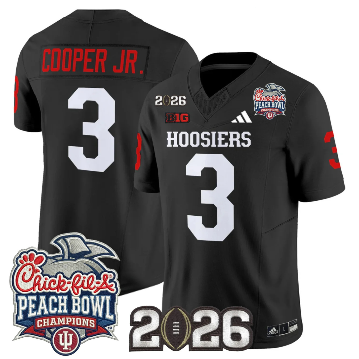 Indiana Hoosiers Peach Bowl Champions & 2026 CFP Finals Patch Vapor Limited Jersey V1 - All Stitched