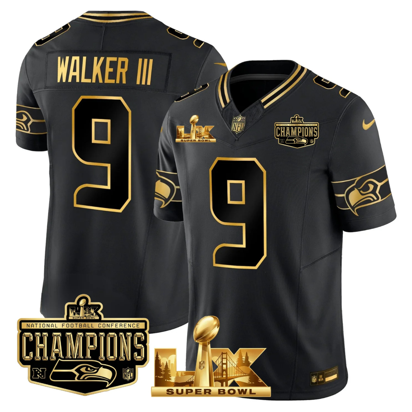 SEA NFC Champs & S.B LX Patch Gold Vapor Limited Jersey - All Stitched
