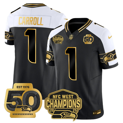 SEA 50th & NFC West Champions Patch Gold Vapor Limited Jersey - All Stitched
