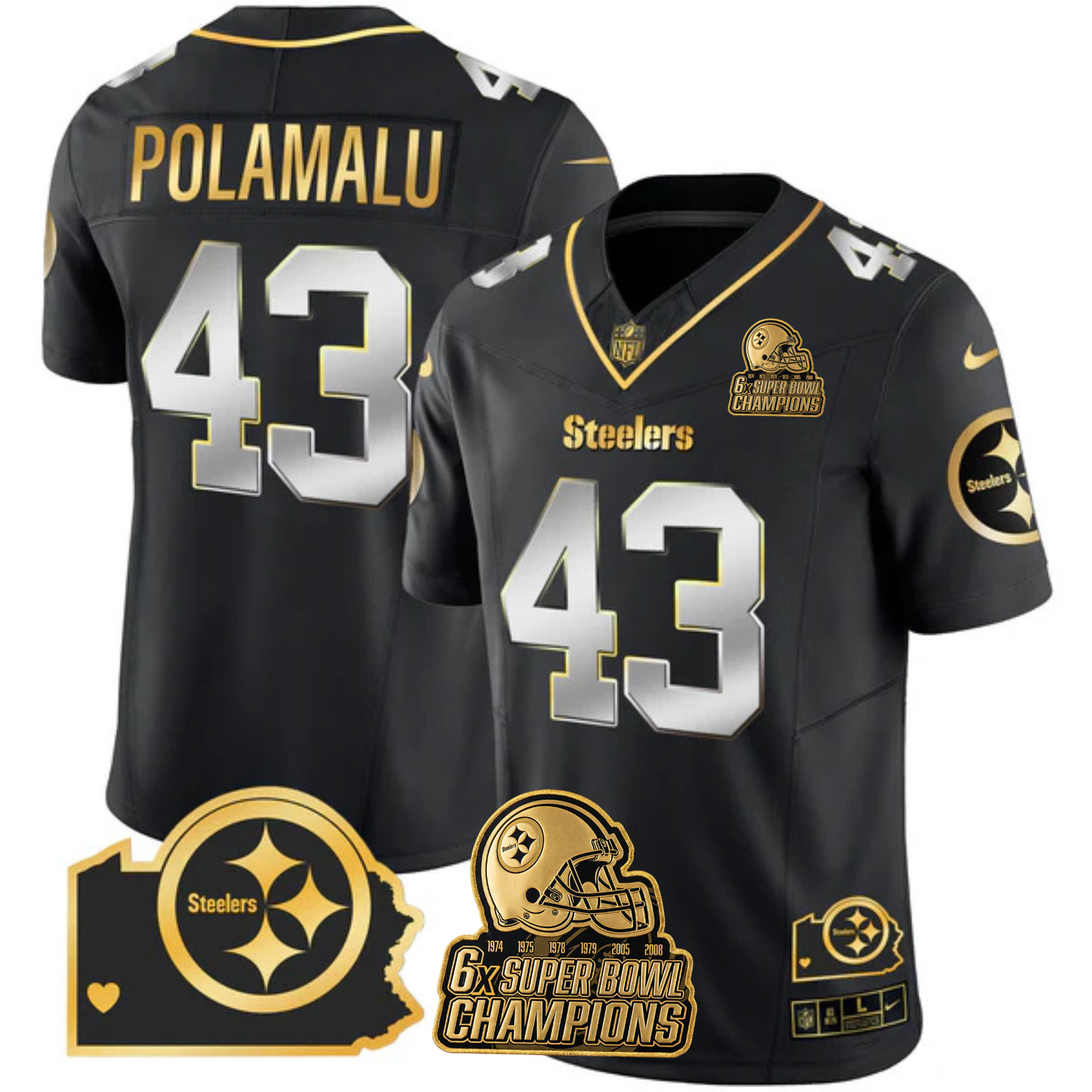 PIT 6-Time Champions Home Patch Gold Vapor Limited Jersey - All Stitched