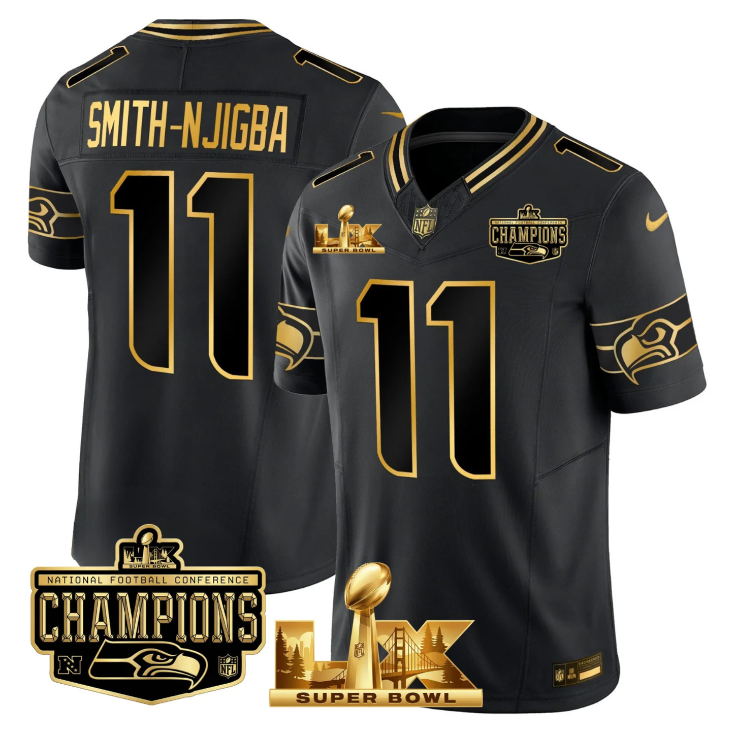 SEA NFC Champs & S.B LX Patch Gold Vapor Limited Jersey - All Stitched
