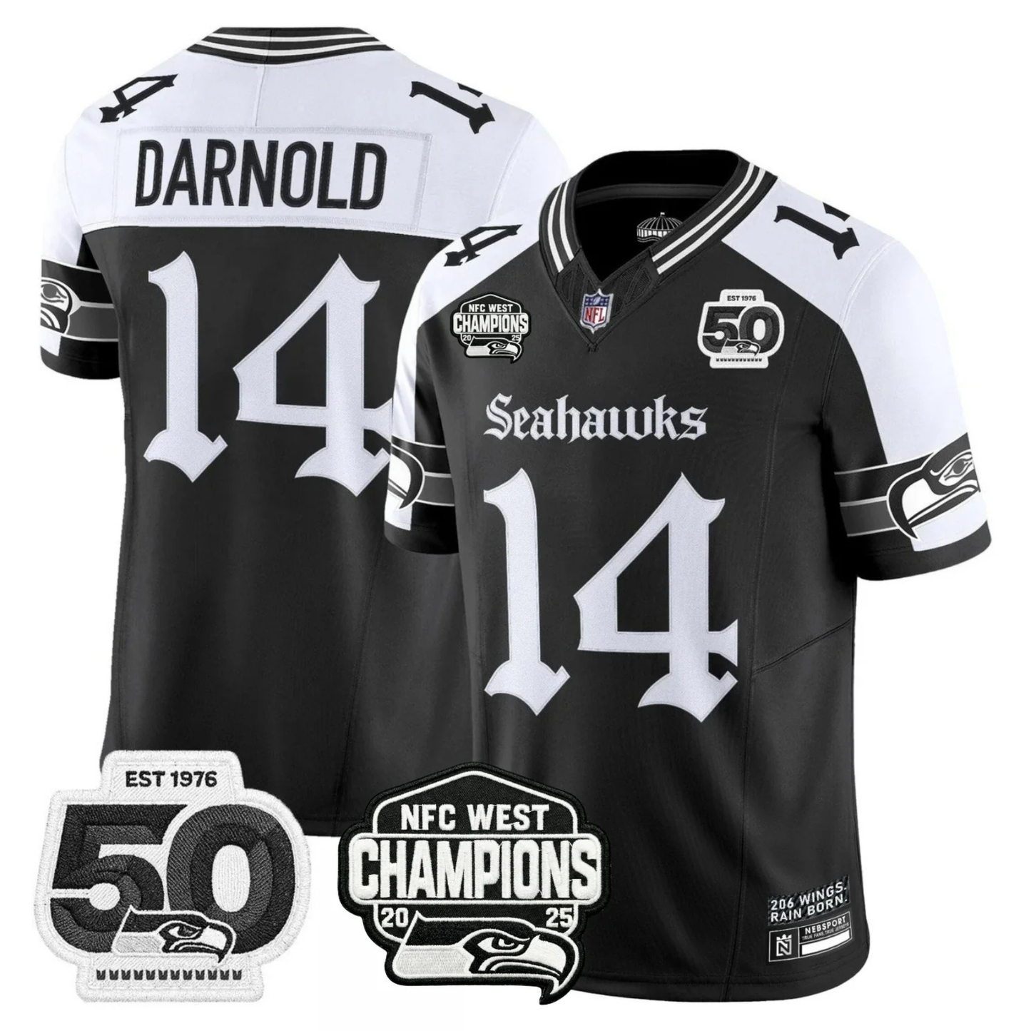 Seattle Seahawks 50th & NFC West Champions Patch Gothic Edition Jersey - Stitched
