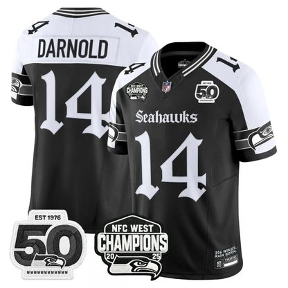 Seattle Seahawks 50th & NFC West Champions Patch Gothic Edition Jersey - Stitched