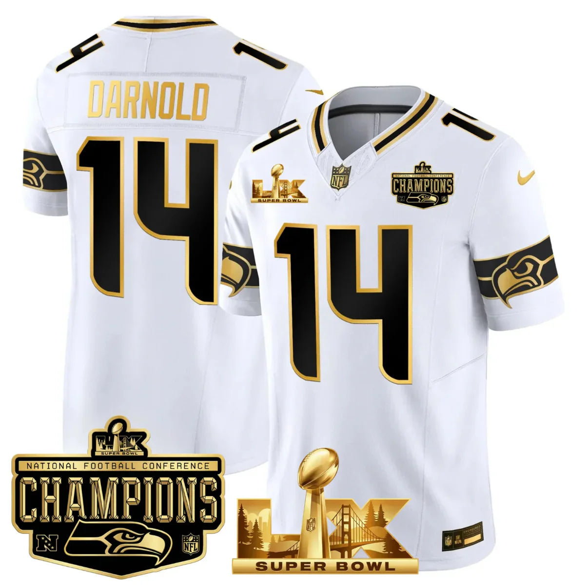 SEA 50th & NFC West Champions Patch Gold Vapor Limited Jersey - All Stitched