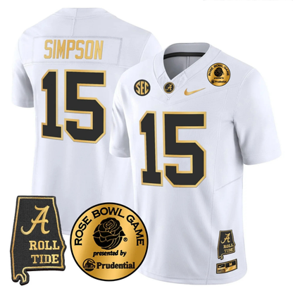 BAMA 2025 Rose Bowl Gold Vapor Limited Jersey - Alabama Map - All Stitched