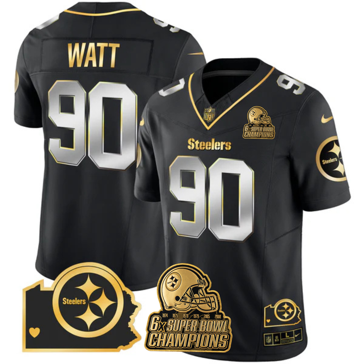 PIT 6-Time Champions Home Patch Gold Vapor Limited Jersey - All Stitched