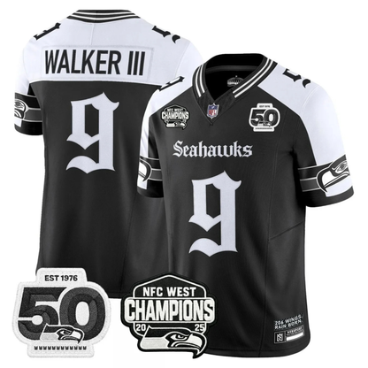 Seattle Seahawks 50th & NFC West Champions Patch Gothic Edition Jersey - Stitched