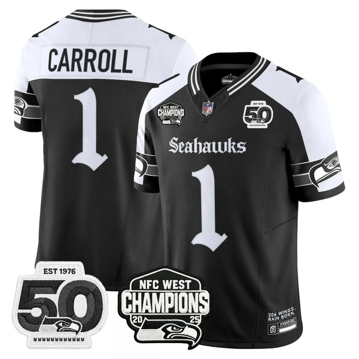 Seattle Seahawks 50th & NFC West Champions Patch Gothic Edition Jersey - Stitched
