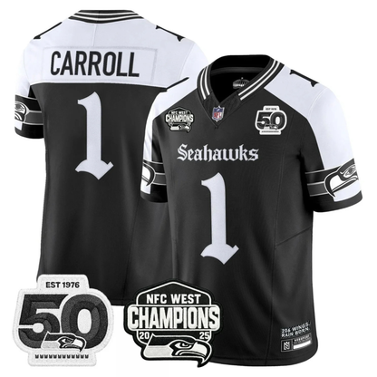 Seattle Seahawks 50th & NFC West Champions Patch Gothic Edition Jersey - Stitched