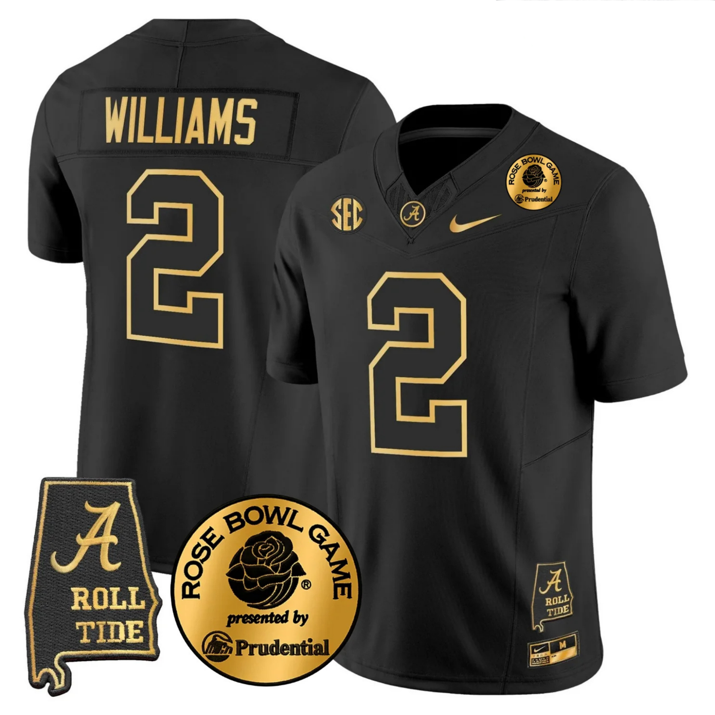 BAMA 2025 Rose Bowl Gold Vapor Limited Jersey - Alabama Map - All Stitched