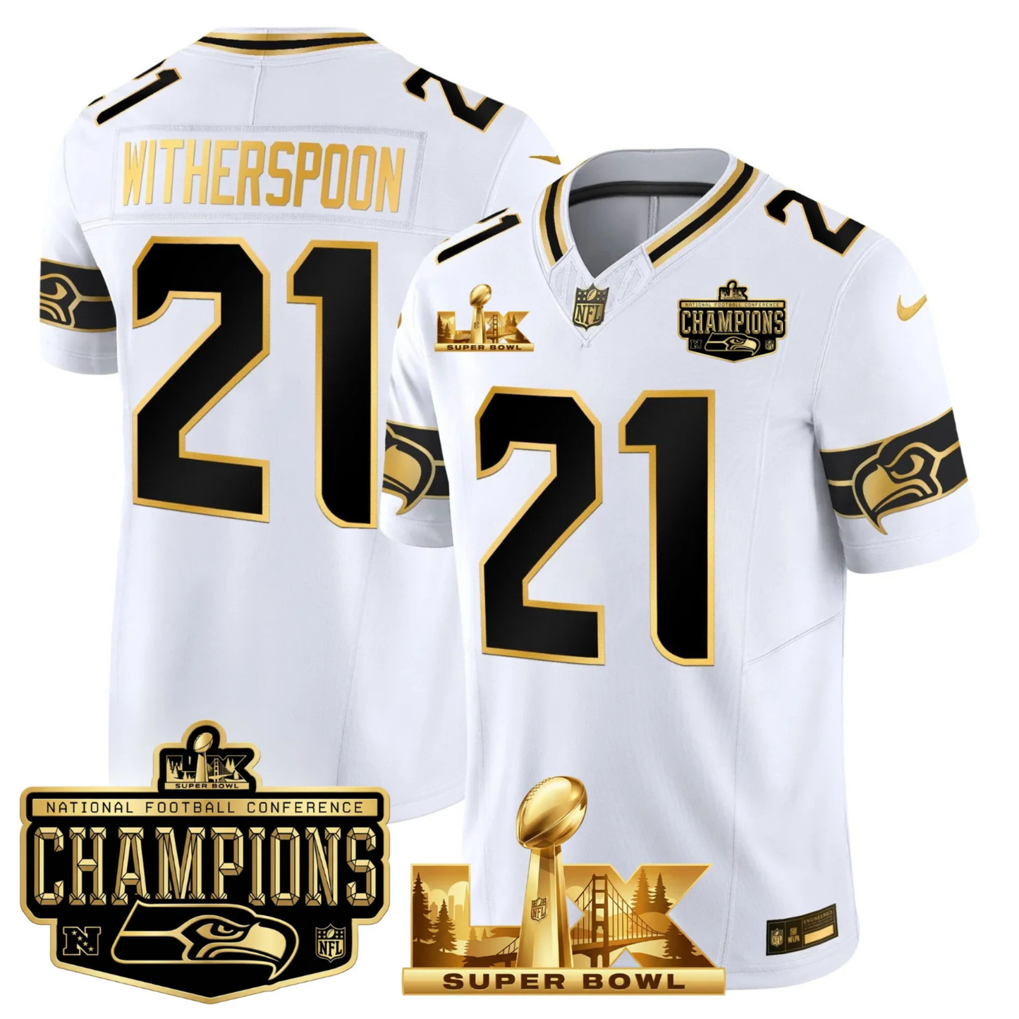 SEA NFC Champs & S.B LX Patch Gold Vapor Limited Jersey - All Stitched