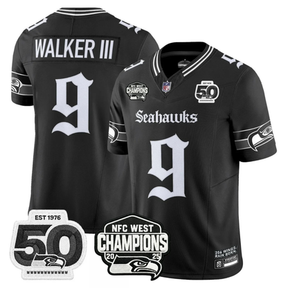 Seattle Seahawks 50th & NFC West Champions Patch Gothic Edition Jersey - Stitched