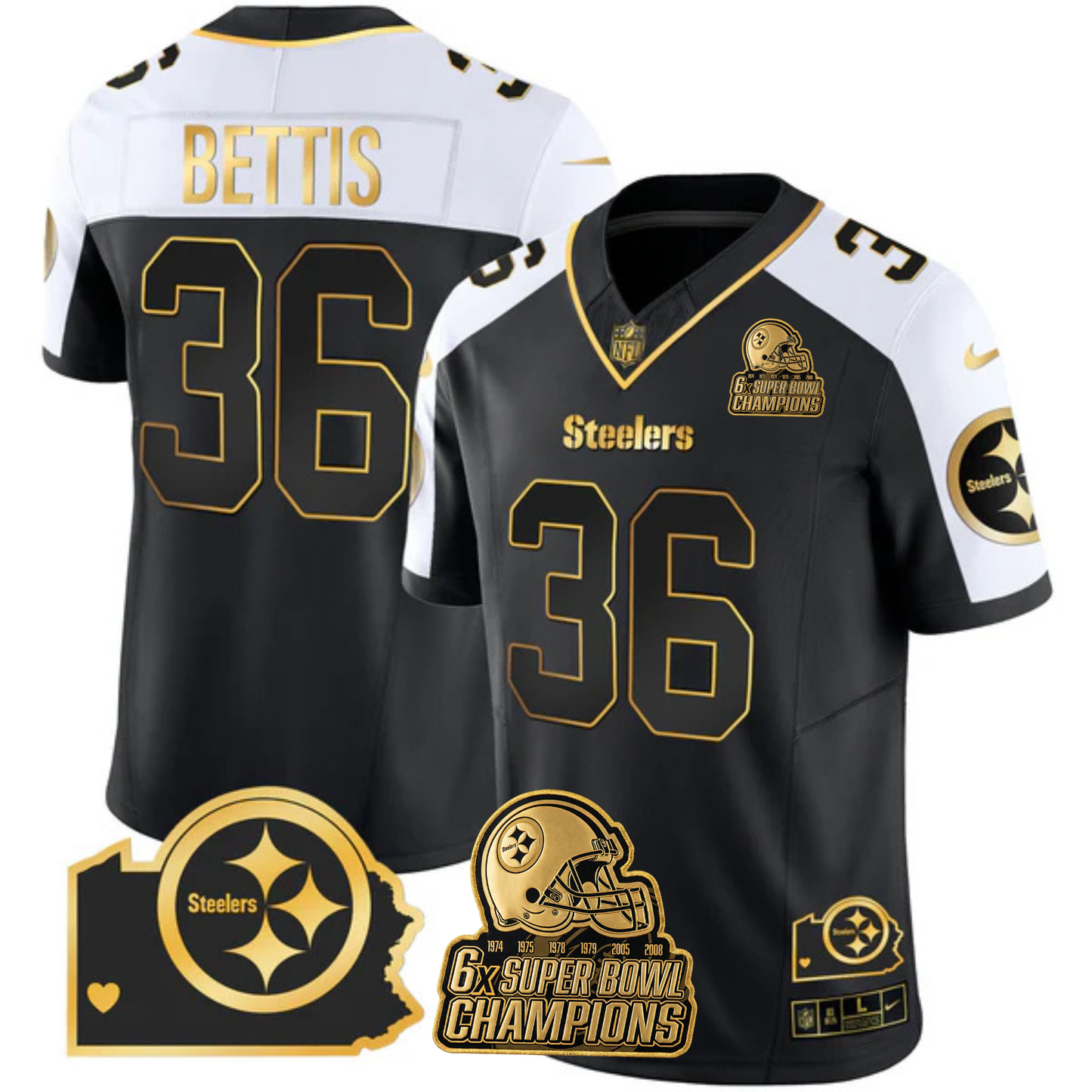 PIT 6-Time Champions Home Patch Gold Vapor Limited Jersey - All Stitched