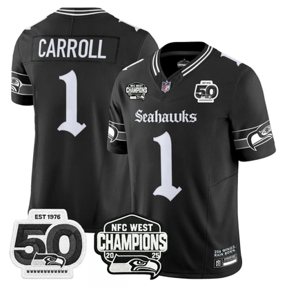 Seattle Seahawks 50th & NFC West Champions Patch Gothic Edition Jersey - Stitched