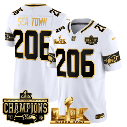 SEA NFC Champs & S.B LX Patch Gold Vapor Limited Jersey - All Stitched