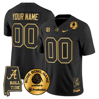 BAMA 2025 Rose Bowl Gold Vapor Limited Jersey - Alabama Map - All Stitched