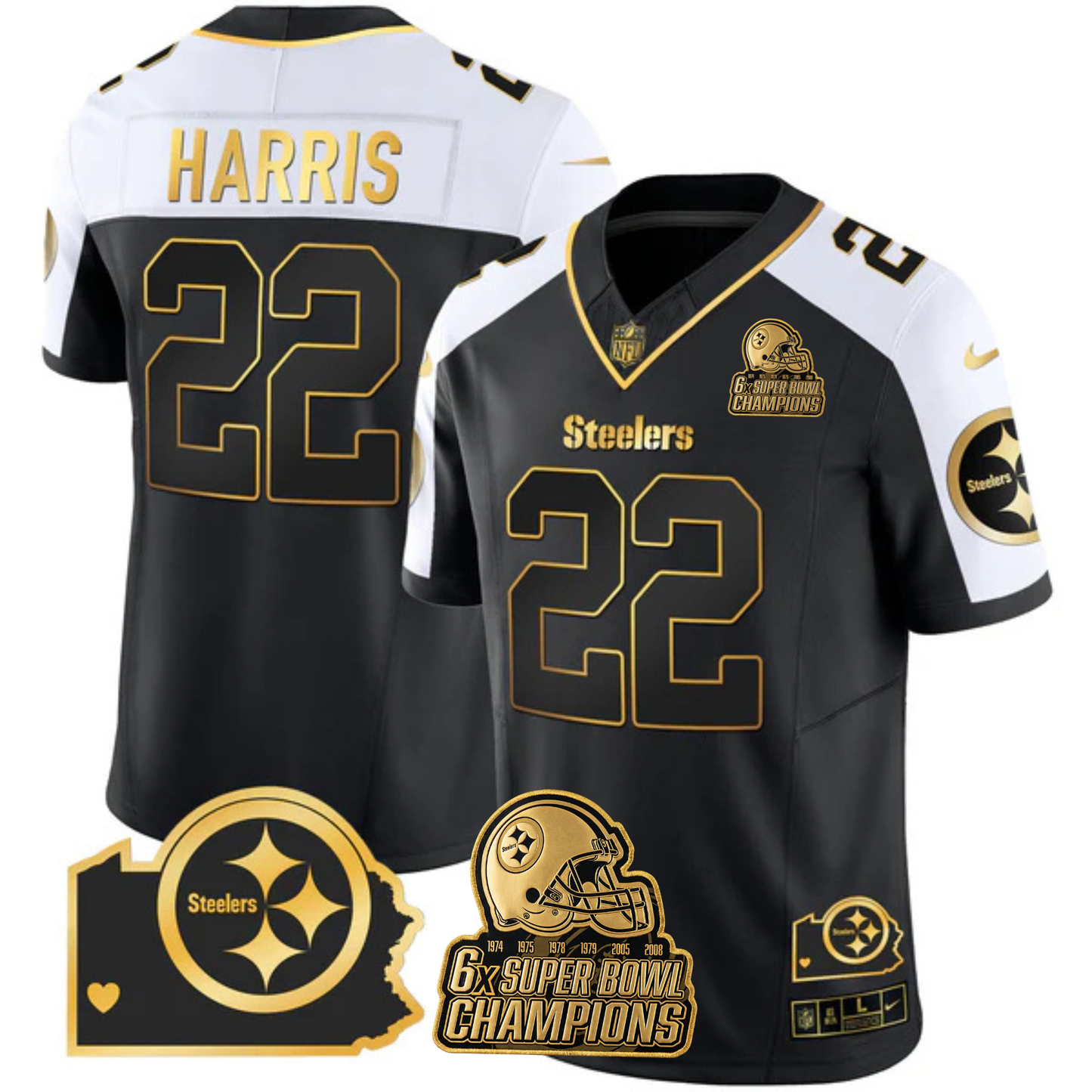 PIT 6-Time Champions Home Patch Gold Vapor Limited Jersey - All Stitched