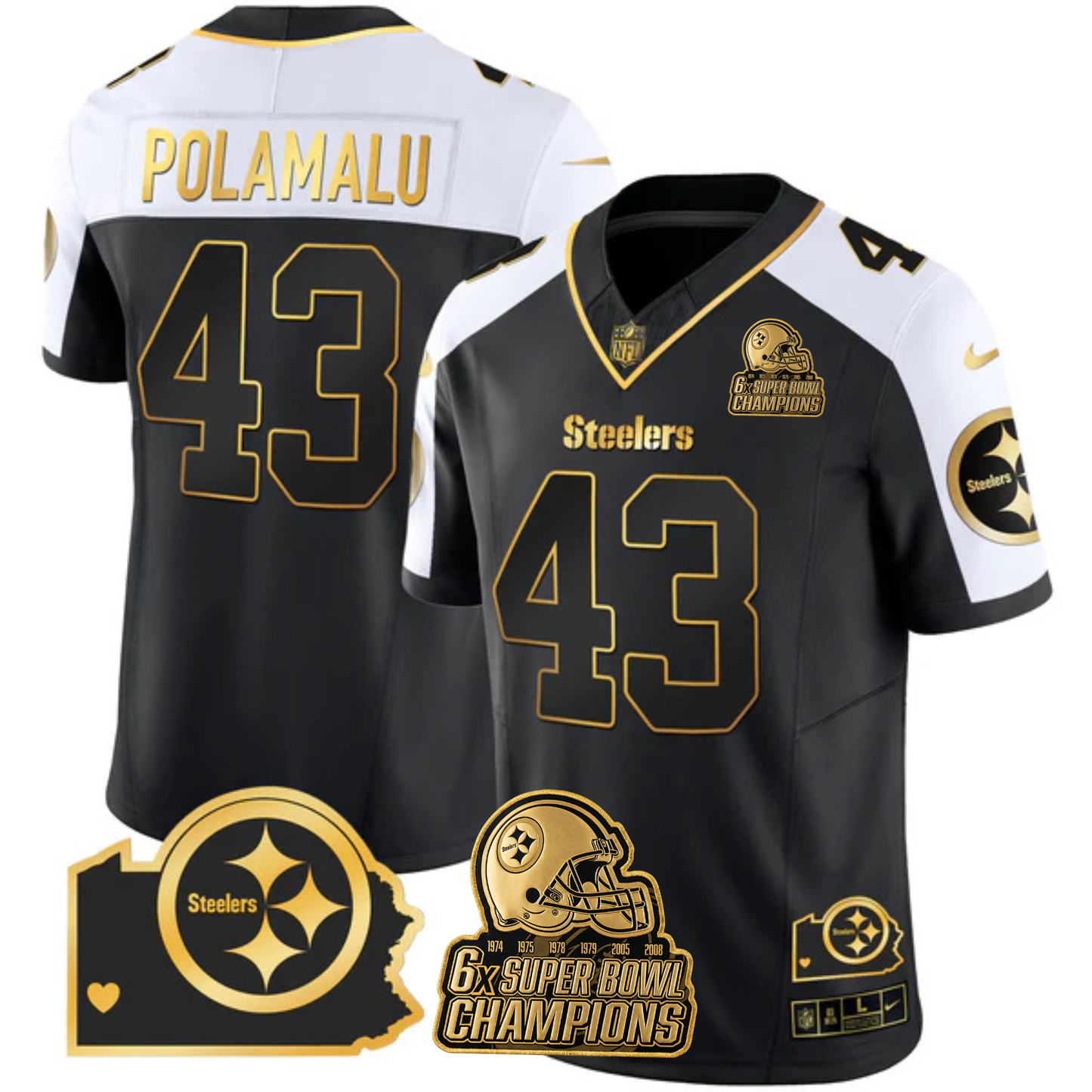 PIT 6-Time Champions Home Patch Gold Vapor Limited Jersey - All Stitched