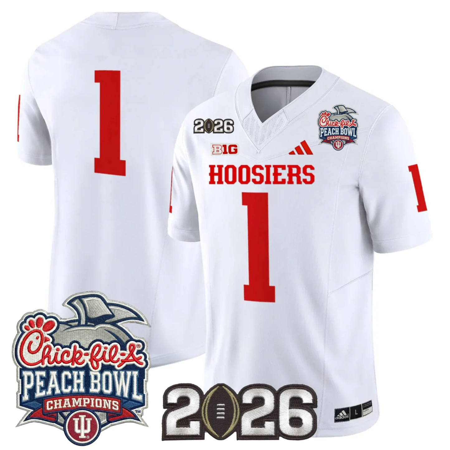 Indiana Hoosiers Peach Bowl Champions & 2026 CFP Finals Patch Vapor Limited Jersey V1 - All Stitched