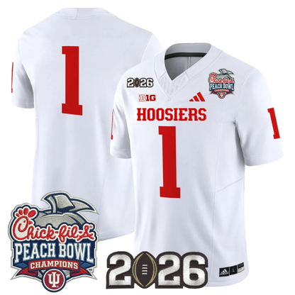 Indiana Hoosiers Peach Bowl Champions & 2026 CFP Finals Patch Vapor Limited Jersey V1 - All Stitched